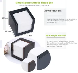 Macro detail of a black acrylic tissue box showing precise 12.8cm square dimensions