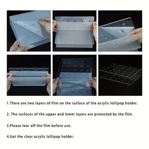 Guide showing removal of double-sided protective film on clear acrylic lollipop stand