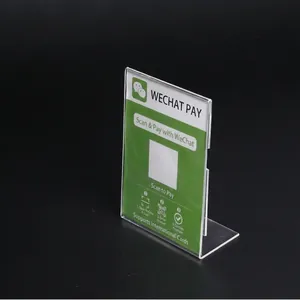 L-shaped transparent acrylic table card holder for QR code payment and signage displays