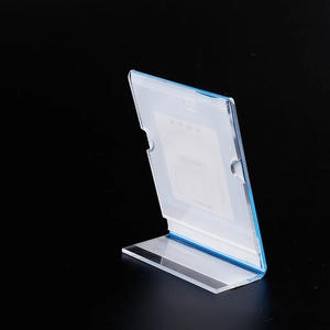 L-shaped acrylic table card display stand for QR code scan payment on clear desk sign holder