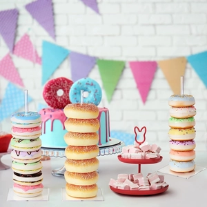 Lot de supports à donuts en acrylique transparent pour fêtes à trois hauteurs