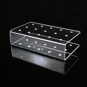 Detail of clear acrylic lollipop stand with double-layer U-shaped design and 21 holes