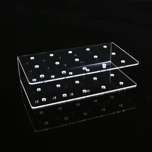 Detailed 45-degree angle of clear acrylic 20-hole lollipop display stand with dual layers