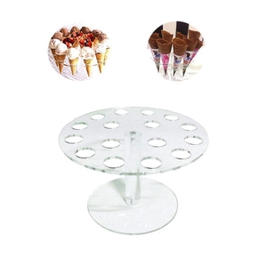 Support à cornet de glace en acrylique transparent à 16 trous avec plateau de présentation