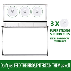 Detail of acrylic window bird feeder with three strong suction cups for easy mounting