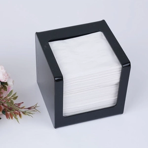 Minimalist black acrylic square tissue box holder with L-shaped side opening design