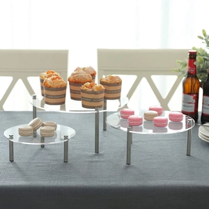 3-Tier Round Acrylic Cake Stand Set With Metal Legs Transparent Black Dessert Display Holder For Wedding Birthday Party