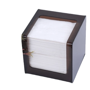 Brown translucent acrylic tissue box with U-shaped opening on white background