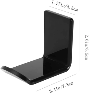 Detailed dimension guide for black L-shaped adhesive desk headphone hanger stand