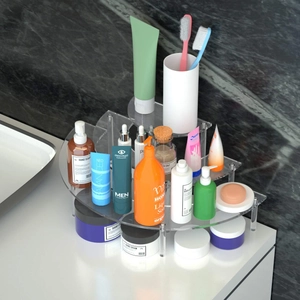 Three-tier clear acrylic corner shelf organizer for bathroom and cosmetics storage