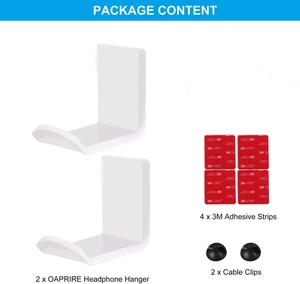 Adhesive headphone holder set including two white acrylic hangers and 3M VHB tape