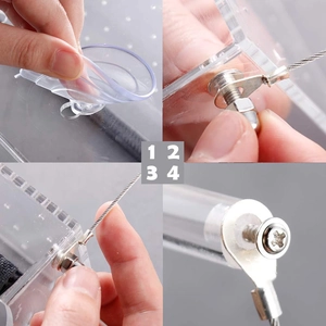 Hanging acrylic bird feeder with suction cups and steel wire installation kit