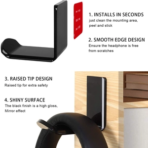 L-shaped acrylic headphone hook with 3M adhesive and high-gloss mirror finish surface