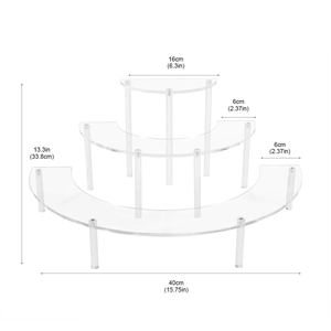 Detailed size chart for 3-tier acrylic display stand showing 40cm width and 33.8cm height