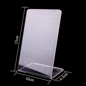 L-shaped clear acrylic earring holder with 72 holes for jewelry display 15x10cm