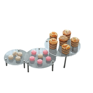 3-tier clear acrylic round cupcake display stand set with metal pillars for weddings