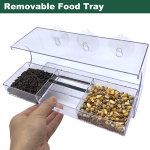 Clear acrylic window bird feeder with 3 suction cups and a removable feeding tray