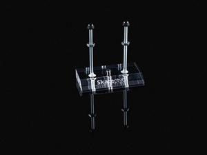 Detail of clear acrylic electric scooter wall mount with stainless steel bolts and nuts