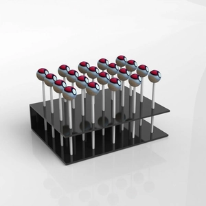 Macro view of a 20-hole double-layer black acrylic lollipop display stand for parties