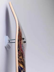 Wall-mounted acrylic skateboard display rack with stainless steel bolts and nuts