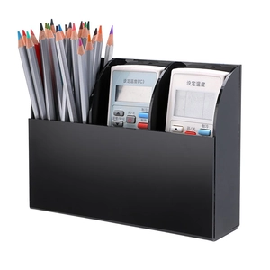 3-compartment black acrylic organizer wall mounted for TV remote and office supplies