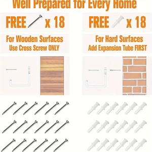 Detailed mounting kit with 18 screws and anchors for wooden and hard wall surfaces