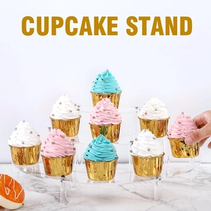 Clear 3-tier acrylic cupcake stand with round dessert display levels and sturdy support legs