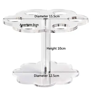 6-hole clear acrylic ice cream cone stand holder with floral top plate 15.5cm diameter