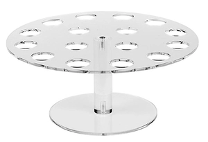 Detail view of 16-hole clear acrylic holder for ice cream cones and popcorn display