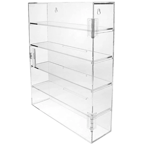 5-tier clear acrylic wall-mounted display case with side-opening door for collectibles