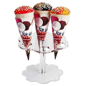 Close-up of clear acrylic 6-hole flower shaped ice cream cone display stand