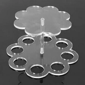 Macro detail of clear 8-hole acrylic flower shaped ice cream cone holder with dual layers