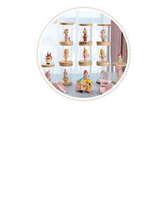 Clear acrylic cylindrical display case with natural wood base for blind box figures
