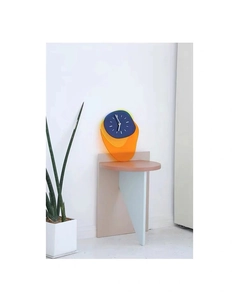 Detailed layered acrylic wall clock in orange and blue with minimalist hands for modern decor