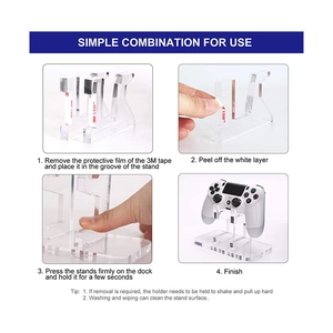 Universal wall mounted clear acrylic game controller holder with strong 3M adhesive