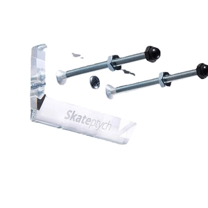 Clear acrylic wall mount skateboard rack with mounting screws and hardware