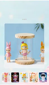Tall cylindrical acrylic showcase with wooden base for dustproof figure storage