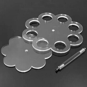 Clear acrylic 8-hole ice cream cone holder with flower-shaped base and top plates
