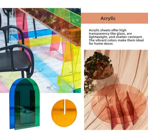 Collage of colorful acrylic home decor including vibrant vases and modern display stands