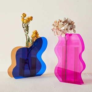 Modern Acrylic Geometric Vase Nordic Abstract Wave Flower Pot Colorful Hydroponic Container Home Office Tabletop Ornament