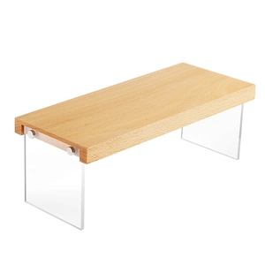 Modern wood and acrylic display stand for collectibles and shoes with clear risers