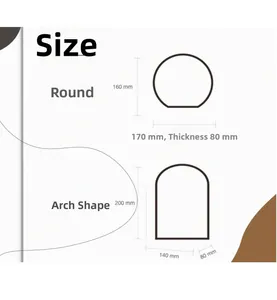 Size chart showing dimensions for round and arch acrylic vases in millimeters