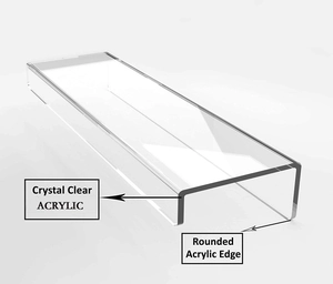 Close-up of clear acrylic shelf featuring polished rounded edges and crystal clear texture