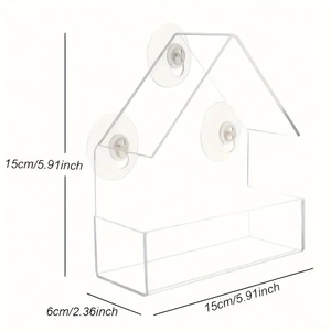 Clear acrylic window bird feeder in triangle house shape with three suction cups