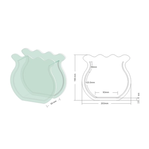 Transparent wave acrylic flower vase in light green color with 203mm x 190mm dimensions
