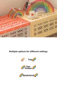 Rainbow acrylic desk organizer set featuring translucent magazine rack, pen holder and tray