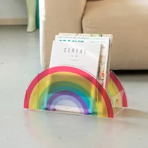 Nordic Acrylic Rainbow Magazine Rack Desktop Organizer Multi-slot Book Holder Transparent Colorful Home Office Decor Storage Stand