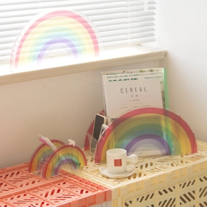 Rainbow acrylic desk organizer set including pen holder and file rack for office