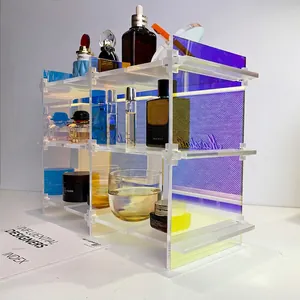 Iridescent acrylic multi-layer display shelf for desktop organizing and perfume storage