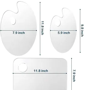 3-piece clear acrylic painting palette set with oval and rectangular size dimensions